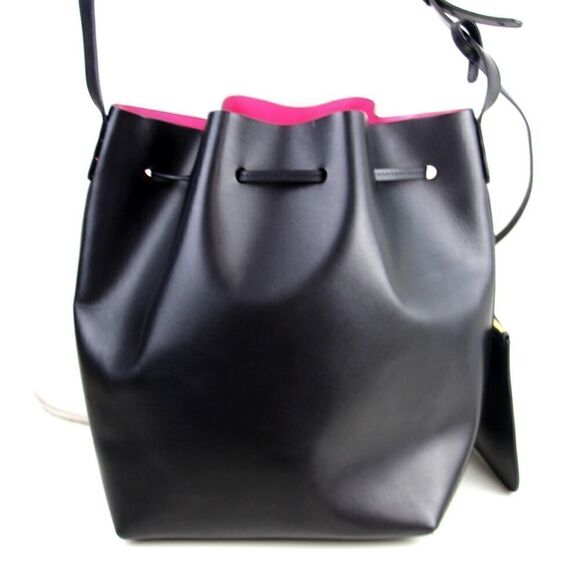 MANSUR GAVRIEL BLACK PINK GENUINE LEATHER DRAWSTRING X-BODY SHOULDER BAG + POUCH - Picture 6 of 16